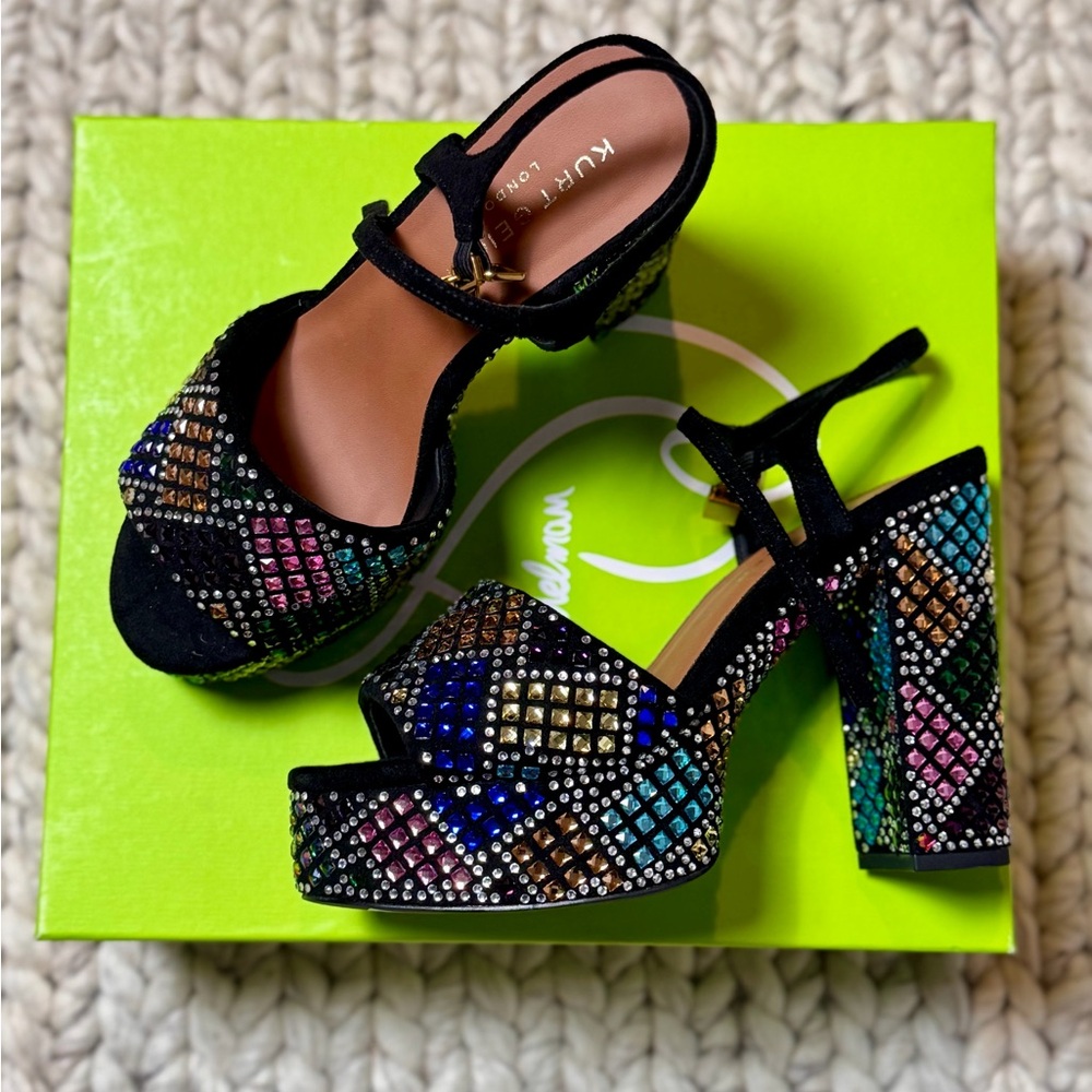 KURT GEIGER-KENSINGTON HEEL Black Multicolor Crystal Platform Sandals